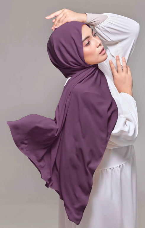 Shawl Plain Dusty Magenta front drape view showing full length and premium Korean chiffon