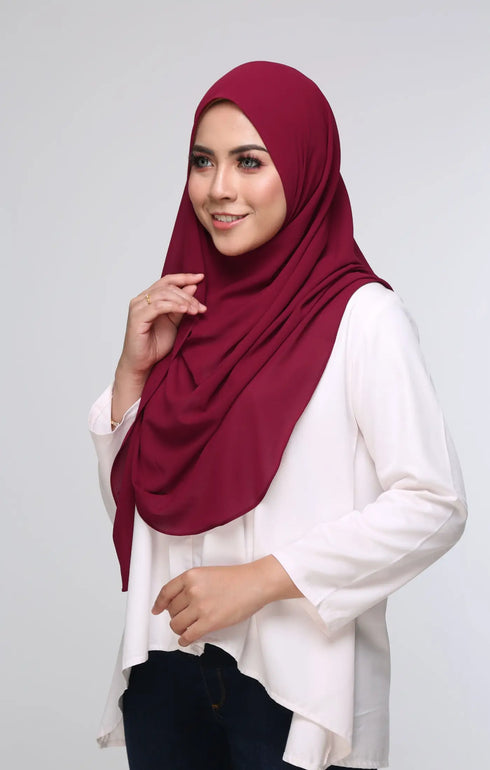 Maroon Semi Instant Shawl Plain flat lay showing overall shawl size and plain design