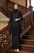 Kebaya Moden Black front view on model showing V-neck lace kebaya dress