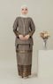 Front view C Luxe Kurung Kedah Black showing kurung kedah brocade design and fit