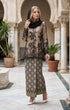 woman wearing Kurung Kedah Lace Songket Black front view showcasing V neck hook design