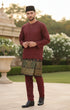 Baju Melayu Teluk Belanga Maroon side view showing sleeve and fit