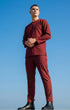 Baju Melayu Teluk Belanga Maroon front view full traditional outfit