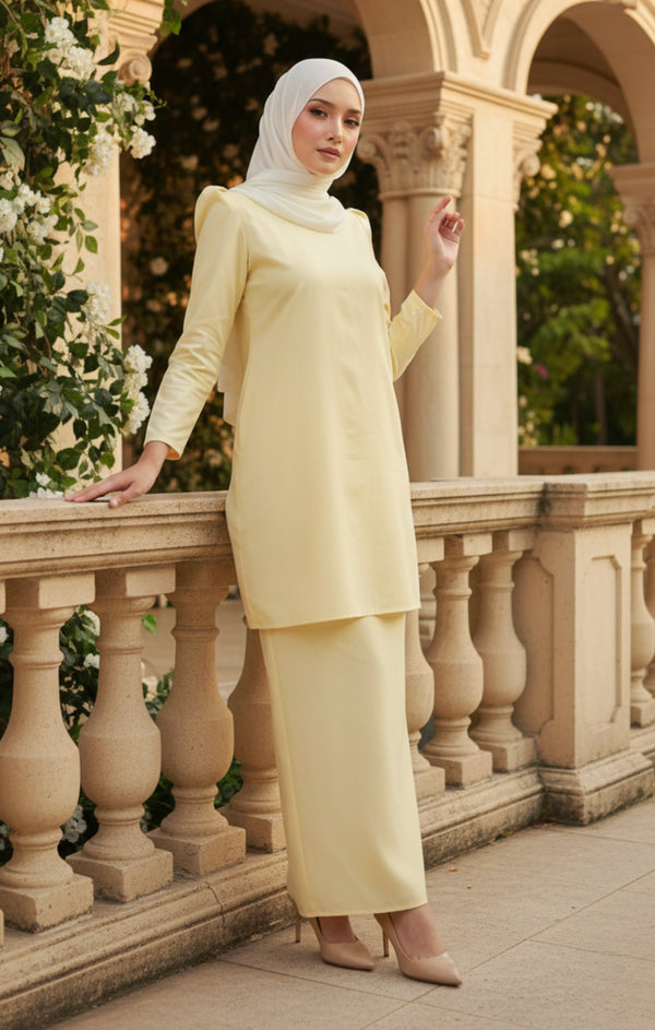 KUNTUM KURUNG MODEN PLAIN | SOFT YELLOW
