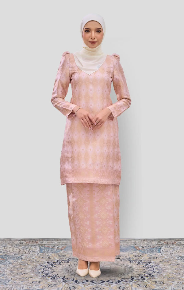 baju kurung brocade baby pink silver