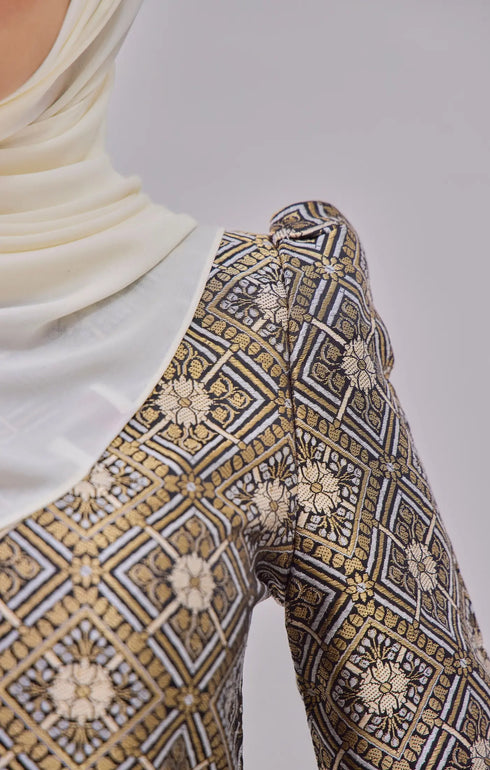 black gold baju kurung brocade