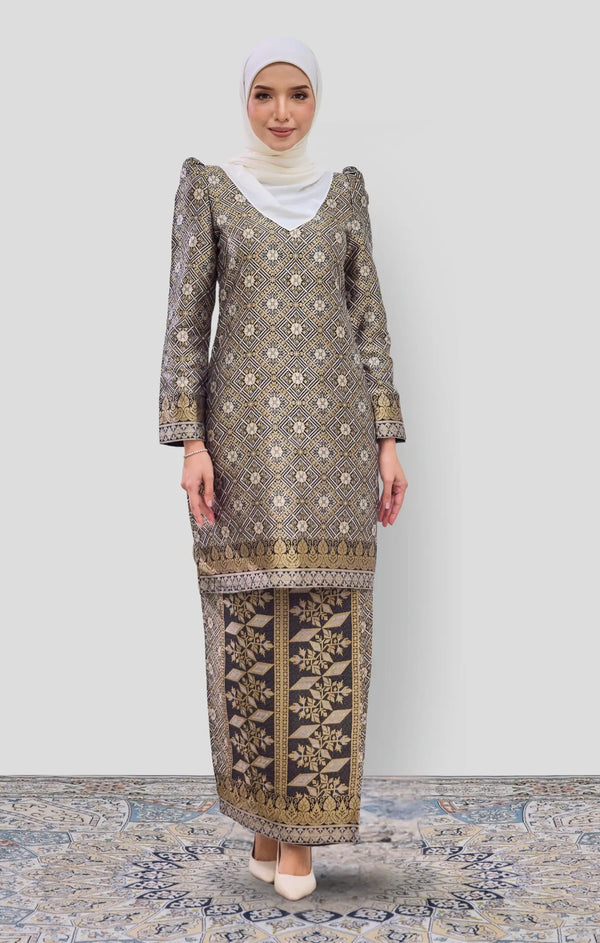 baju kurung brocade black gold