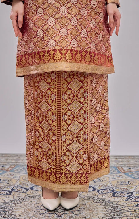 maroon gold orchid baju kurung