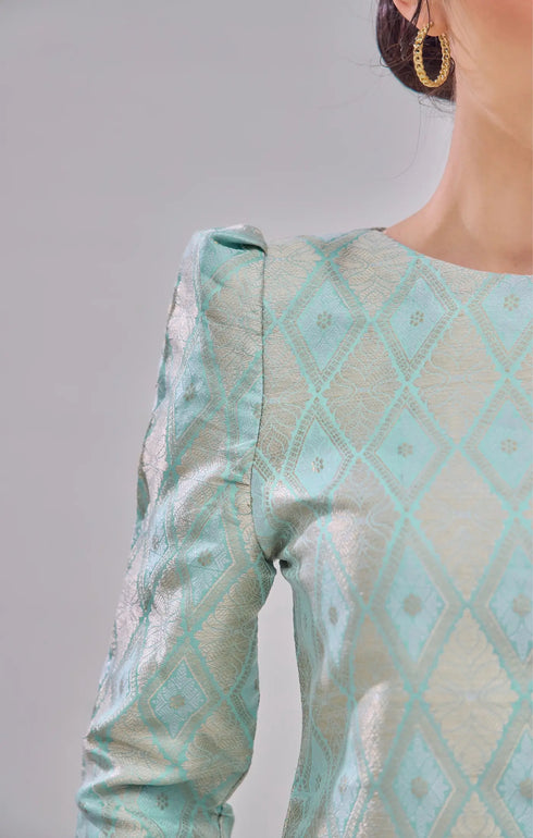 Baju Kurung Songket Brocade mint green gold