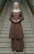 Woman Kebarung Klasik Plain Chocolate full outfit view standing on a staircase