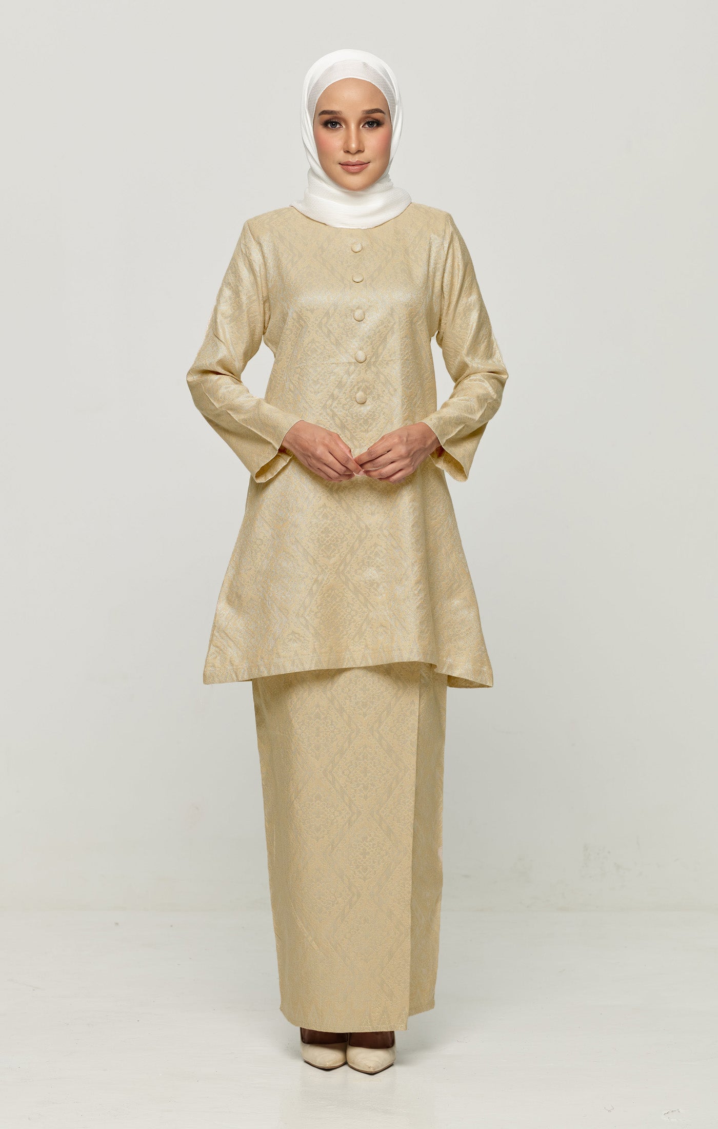 Rabai Kurung Riau Songket | Khaki Silver