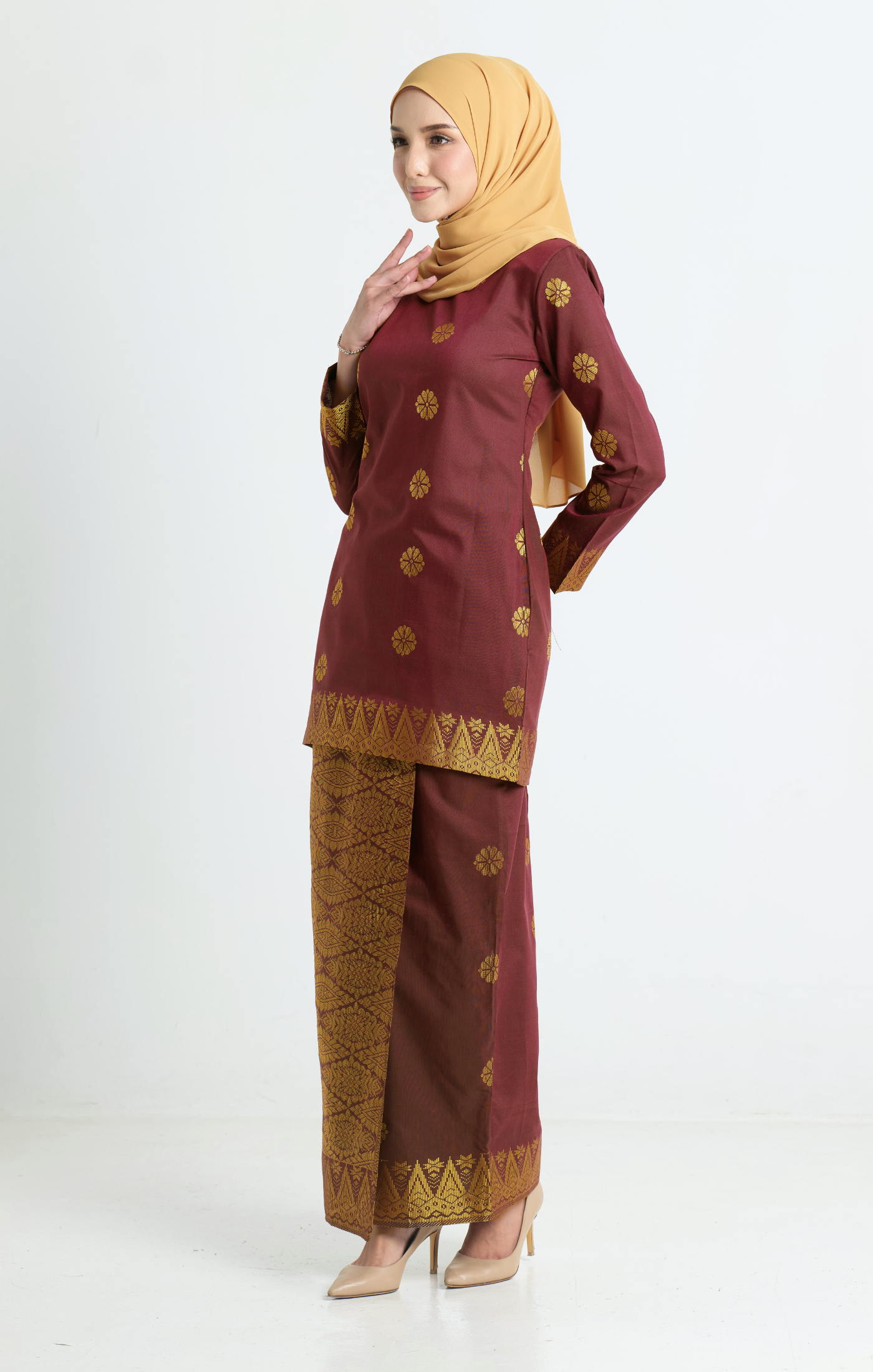 Riza Kurung Moden | Maroon Gold