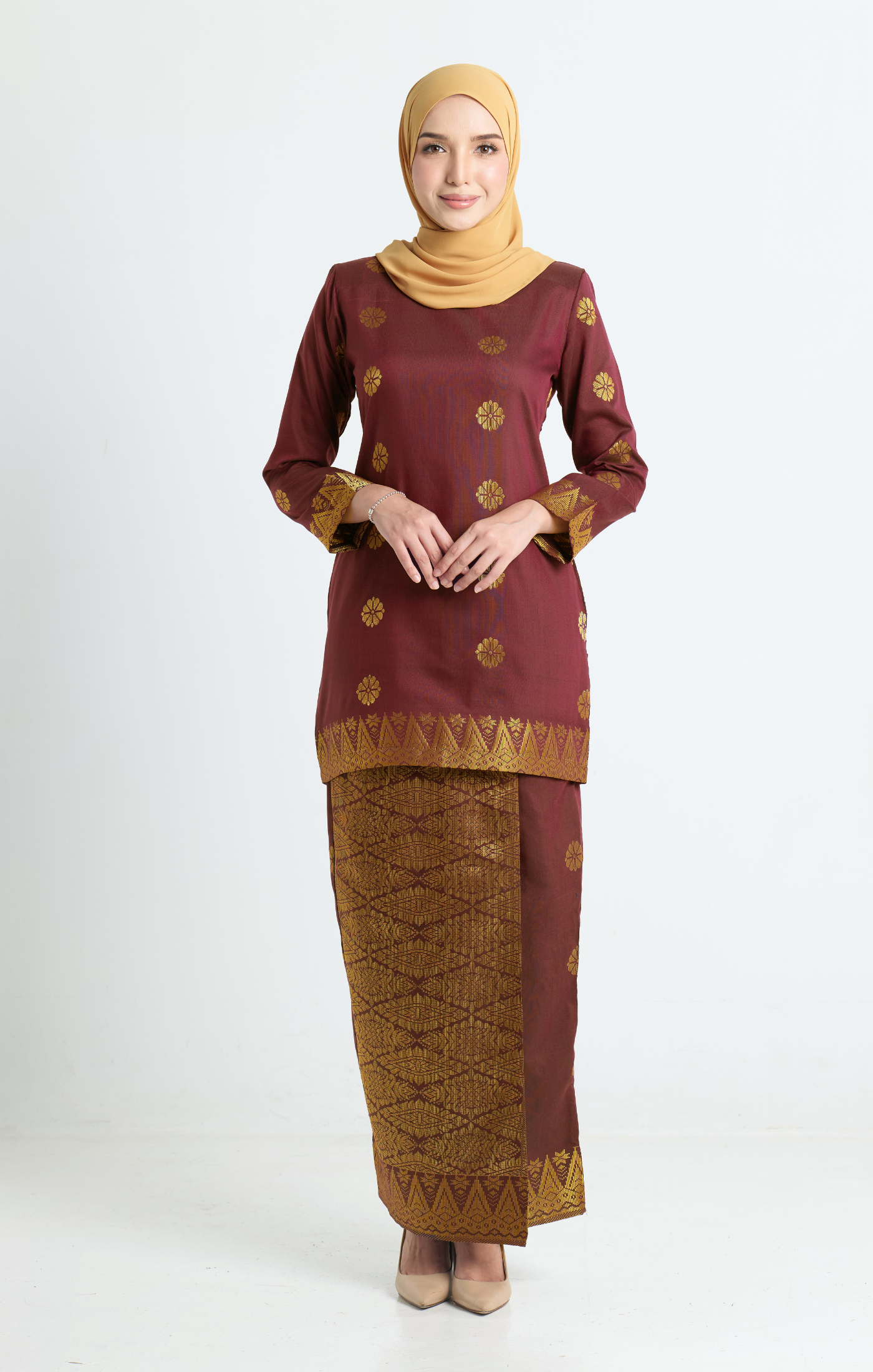 Riza Kurung Moden | Maroon Gold
