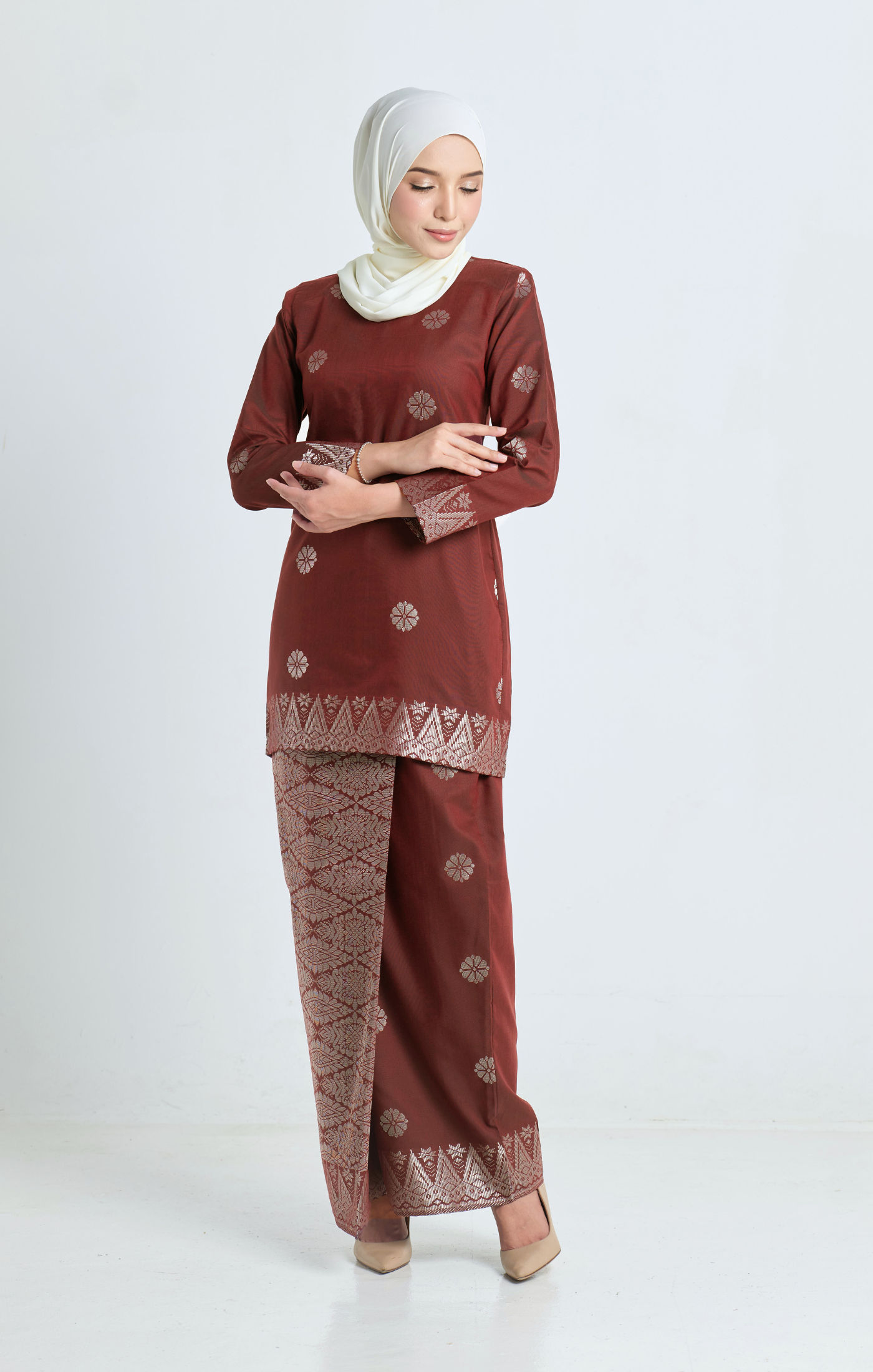Riza Kurung Moden | Maroon Silver