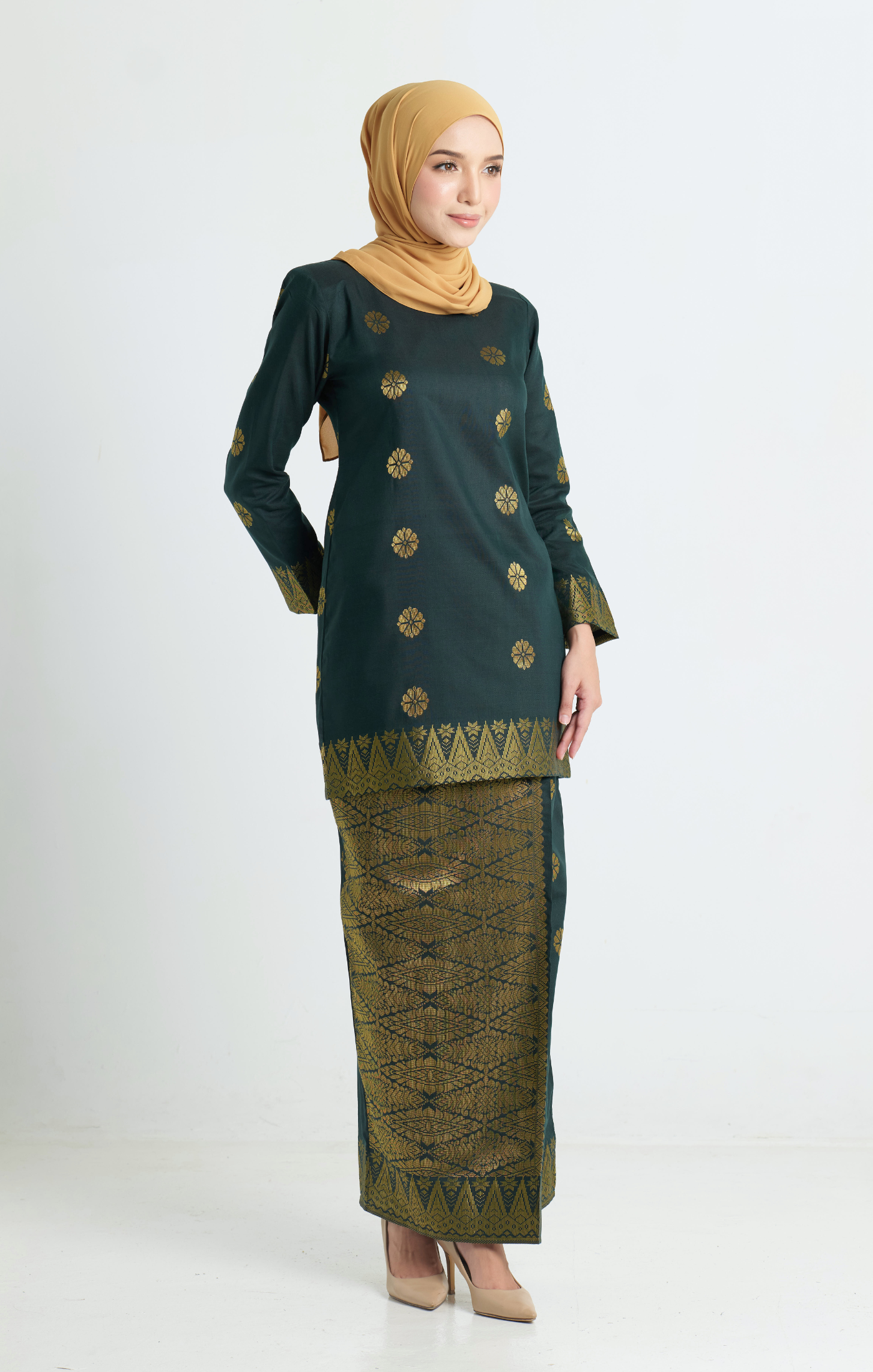 Riza Kurung Moden | Dark Emerald Green Gold
