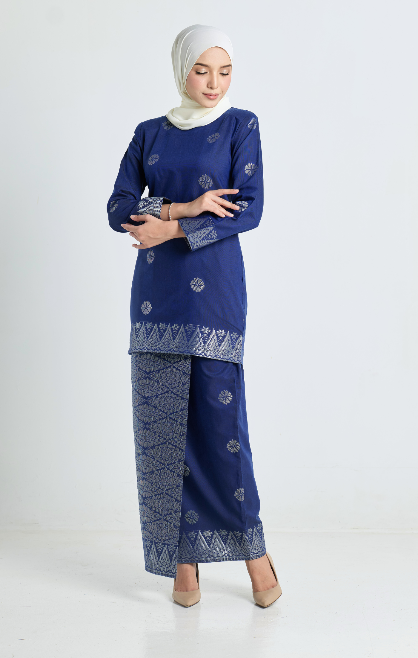 Riza Kurung Moden | Royal Blue Silver