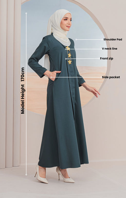 Rubi Jubah Kebarung Klasik | Dark Emerald Green
