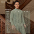 Size chart for Naufal Baju Melayu Cekak Musang Emerald Green showing measurements XS to 2XL