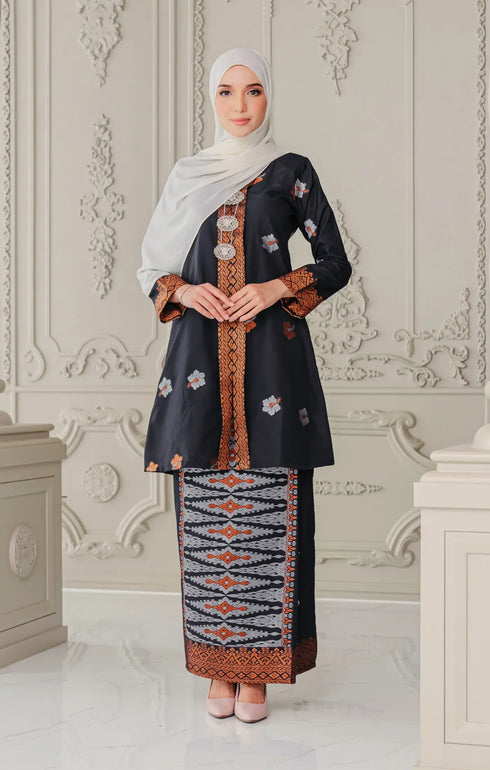 Bunga Raya Kebaya | Black Multi Silver