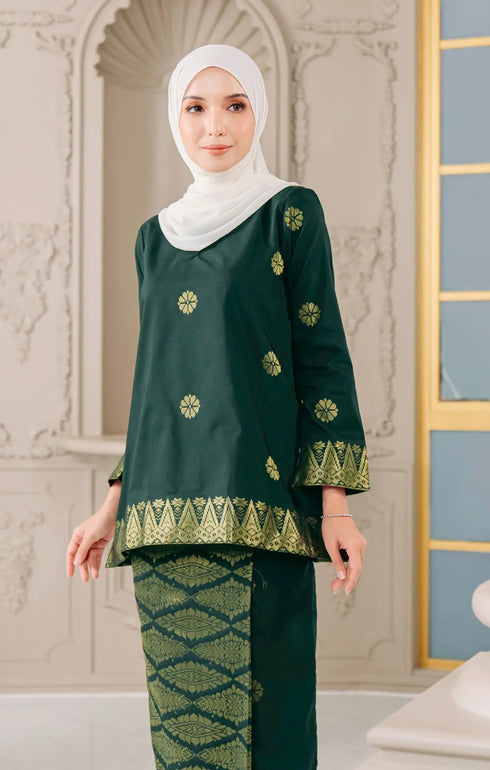 Aryana Kurung Kedah | Dark Emerald Green Gold