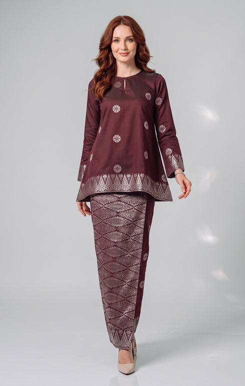 Aryana Kurung Kedah | Dark Maroon Silver