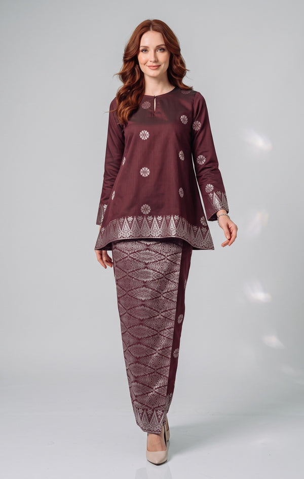 Aryana Kurung Kedah | Dark Maroon Silver