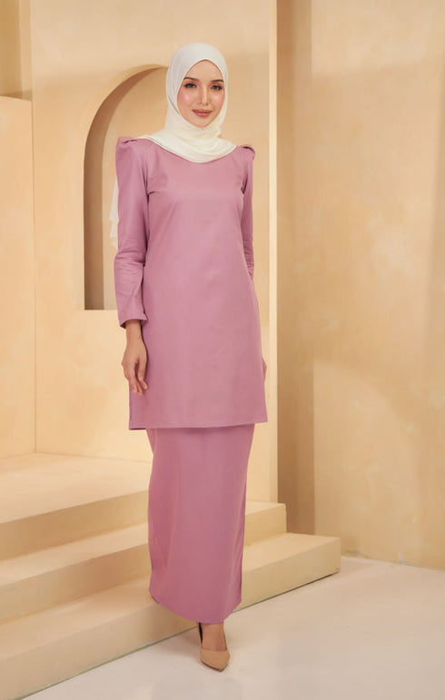 Kuntum Kurung Moden Plain | Dusty Pink