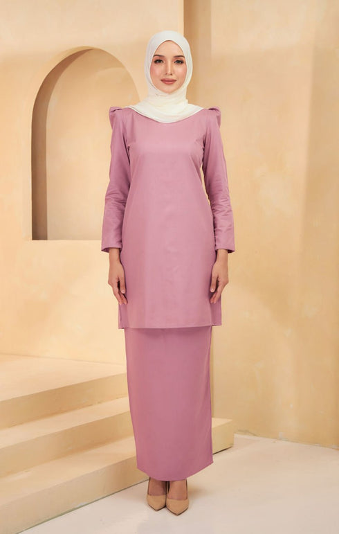 Kuntum Kurung Moden Plain | Dusty Pink