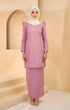 Kurung Moden Plain Dusty Pink front view on model showing round neck and puff shoulder