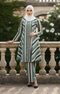 Front view Liyana 2.0 Kebarung Linen Dusty Green Stripe showing classic kebarung design and fit