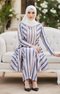 Front view Liyana 2.0 Kebarung Linen Dusty Blue White showing classic kebarung silhouette