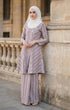 Model wearing Liyana 2.0 Kebarung Linen Dusty Pink Stripe D3‑1 displaying overall styling and drape