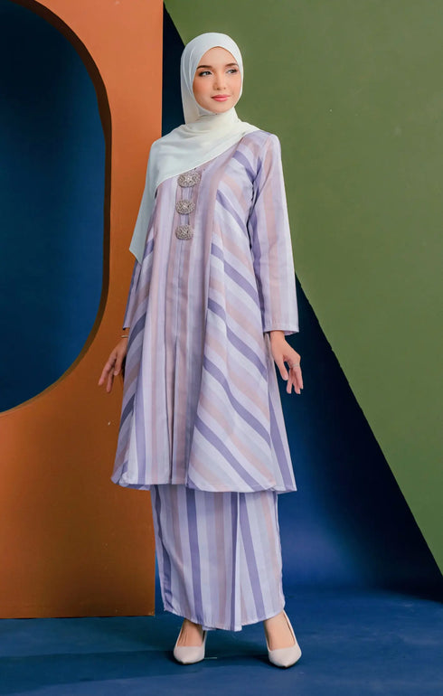 Liyana Kebarung Linen | Dusty Purple Stripe
