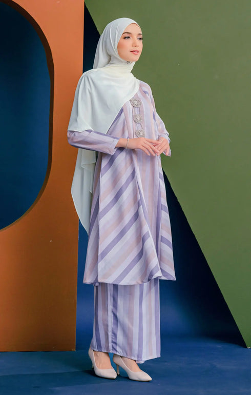Liyana Kebarung Linen | Dusty Purple Stripe
