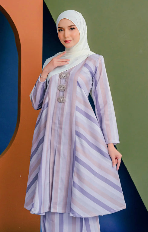 Liyana Kebarung Linen | Dusty Purple Stripe