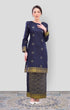 Riza 2.0 Kurung Moden Blue Black Gold front view on model