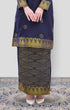 Riza 2.0 Kurung Moden Blue Black Gold close-up songket detailing