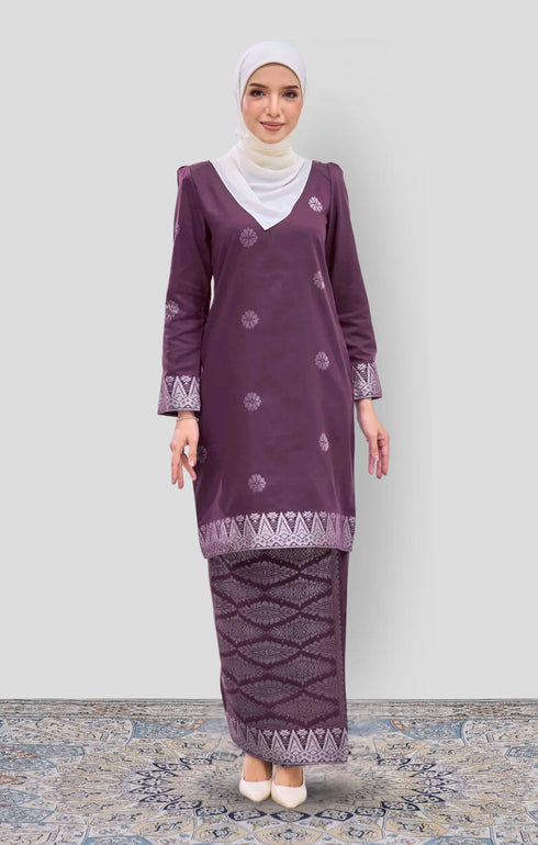 Riza 2.0 Kurung Moden Songket in Magenta Silver by Carlanisa 1