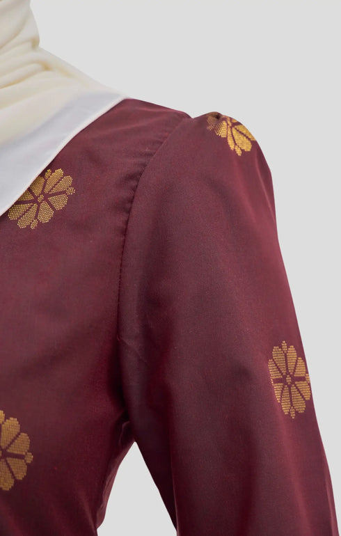 Riza 2.0 Kurung Moden Songket in Maroon Gold by Carlanisa 2