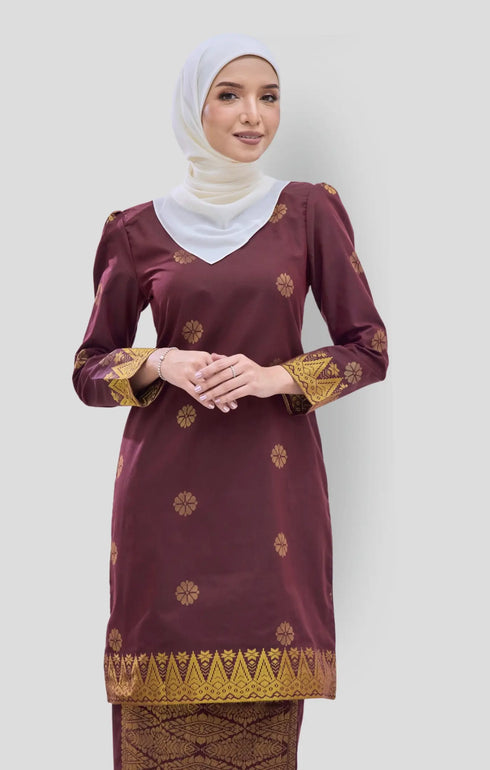 Riza 2.0 Kurung Moden Songket in Maroon Gold by Carlanisa 4