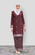 Riza 2.0 Kurung Moden Maroon Silver front view on model