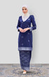 Riza 2.0 Kurung Moden Royal Blue Silver songket fabric texture