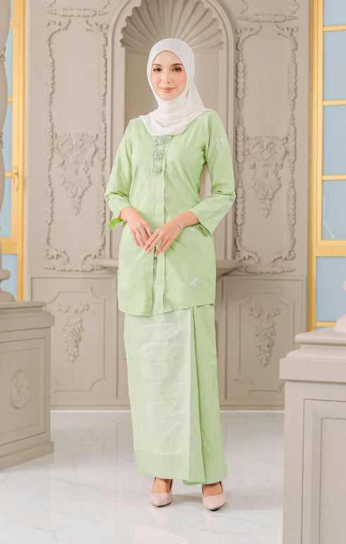teja kebaya moden green silver