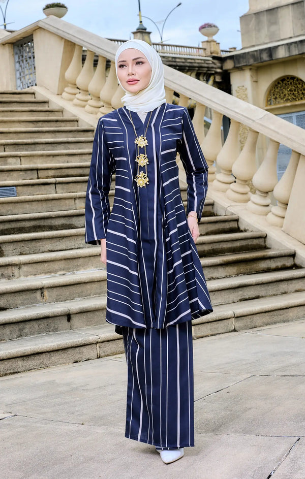 LIYANA KEBARUNG LINEN | BLUE BLACK STRIPE D5-1