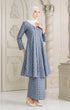 Front view Aruna Kebarung Linen Ash Blue Check D4-6 showing classic long kebarung design