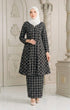 Front view Aruna Kebarung Linen Black Check D4‑4 showing kebarung design and fit