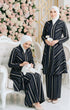 Front view Model Liyana 2.0 Kebarung Linen Black Stripe D5-3 showing slim fit kebarung design