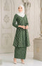 Front view Aruna Kebarung Linen Emerald Green Check D4‑1 showing kebarung design and fit