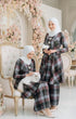 Model wearing Aruna Kebarung Linen Magenta Check D6-1 highlighting sleeve and standard fit
