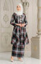Front view Aruna Kebarung Linen Magenta Check D6-1 showing classic long kebarung design